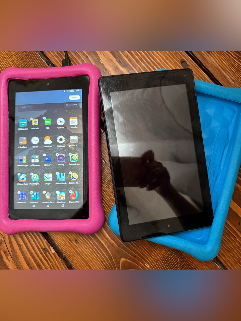 Amazon Tablet Pair with Pink and Blue Kid-Friendly Cases